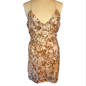 Boohoo Boutique NWT Rezy Sequin Gold Halter Dress